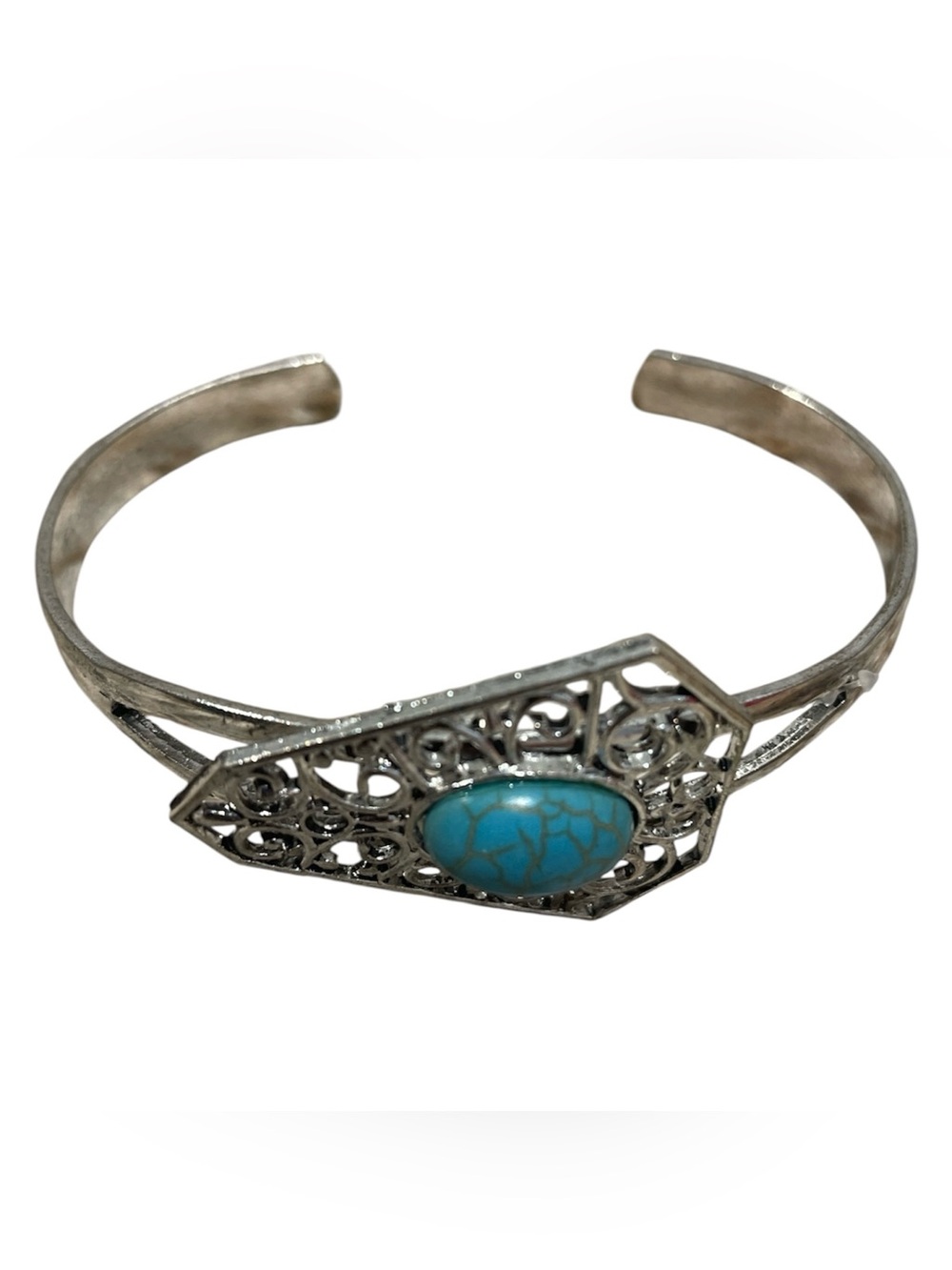 Turquoise & Silver Tone Dangle Fashion Earrings and Bracelet - Picture 2 of 5